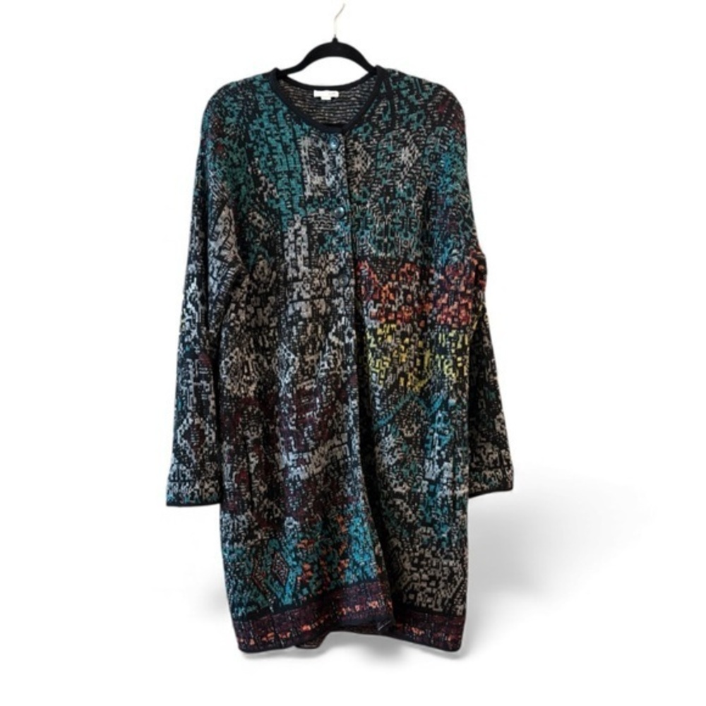 J.Jill Longline Wool Blend Button Front Art to Wear Lagenlook Pocket Cardigan L